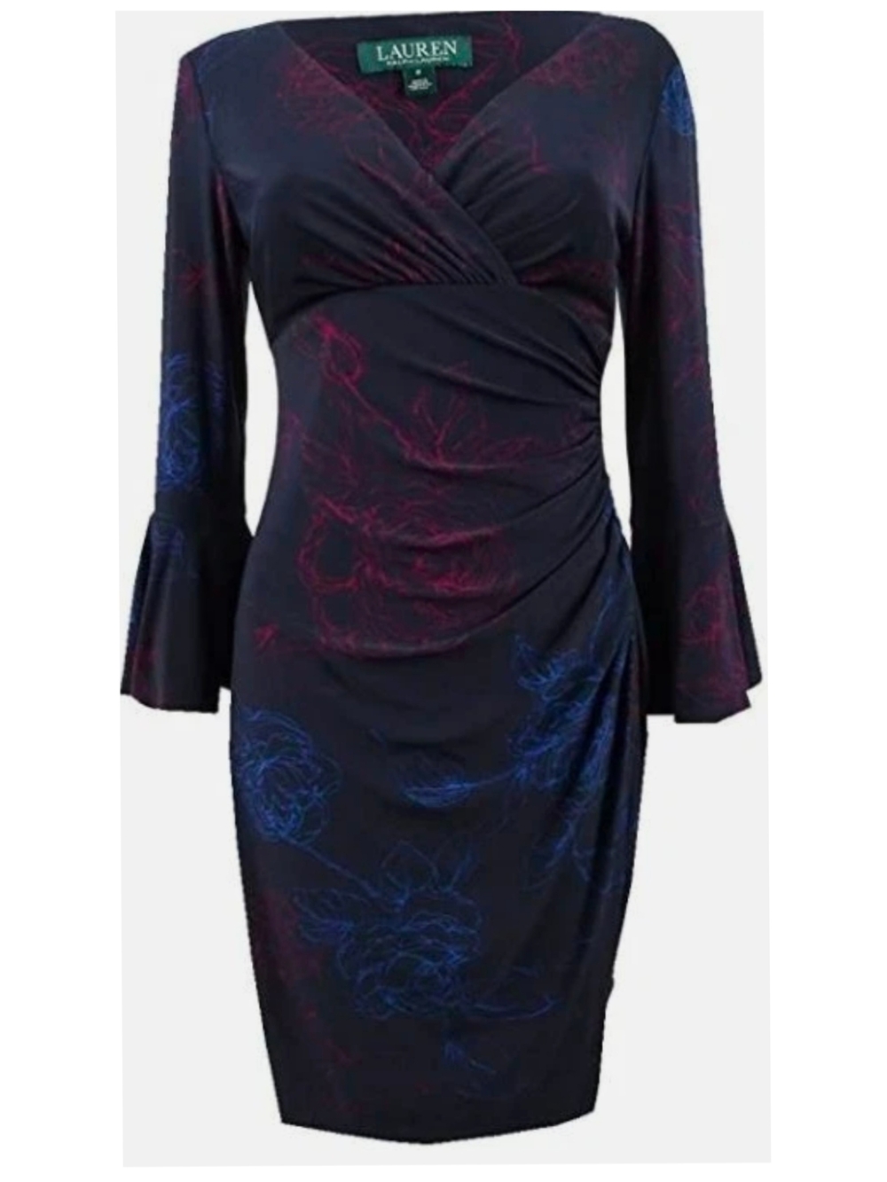 Lauren Ralph Lauren Navy Floral Faux-Wrap Sheath Dress